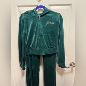Juicy Couture Women's Evergreen Green Velour Hoodie & Pants Set size L